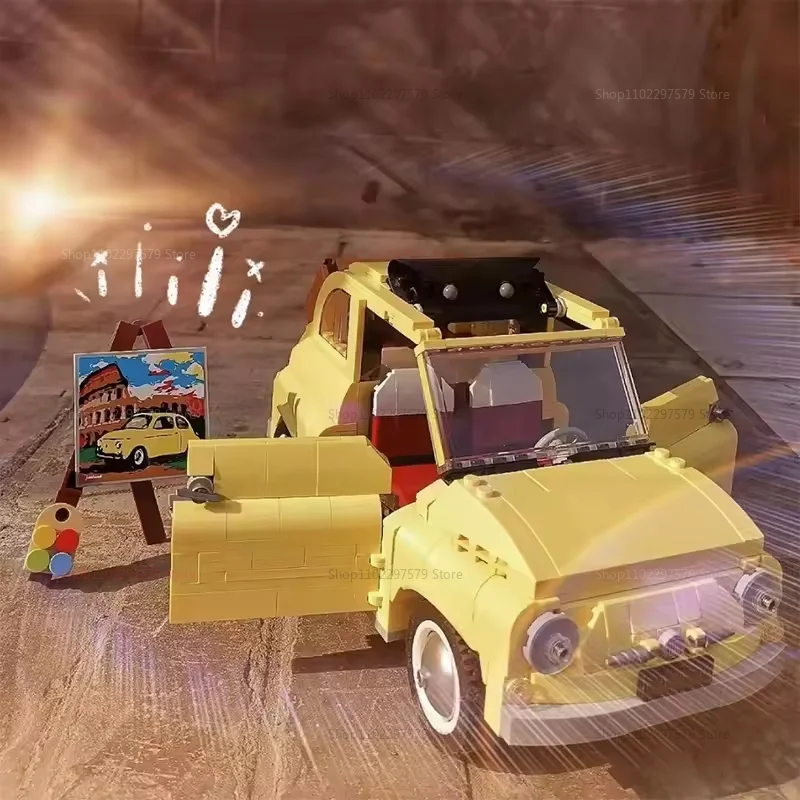 New 900+PCS 500 Building Blocks Set Classic Yellow Car Model Creative DIY Vehicle Construction Toys Gift For Kids Boys And Girls