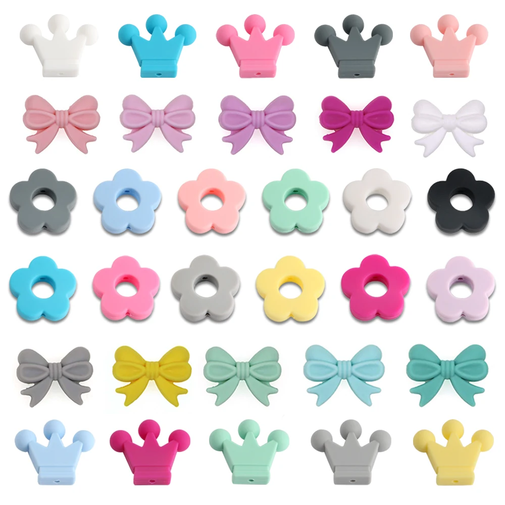 Kovict 미니 솔리드 컬러 크라운 플라워 활 실리콘 비즈, 쥬얼리 DIY 제작 팔찌 목걸이 등, 수제 액세서리, 10-50 개