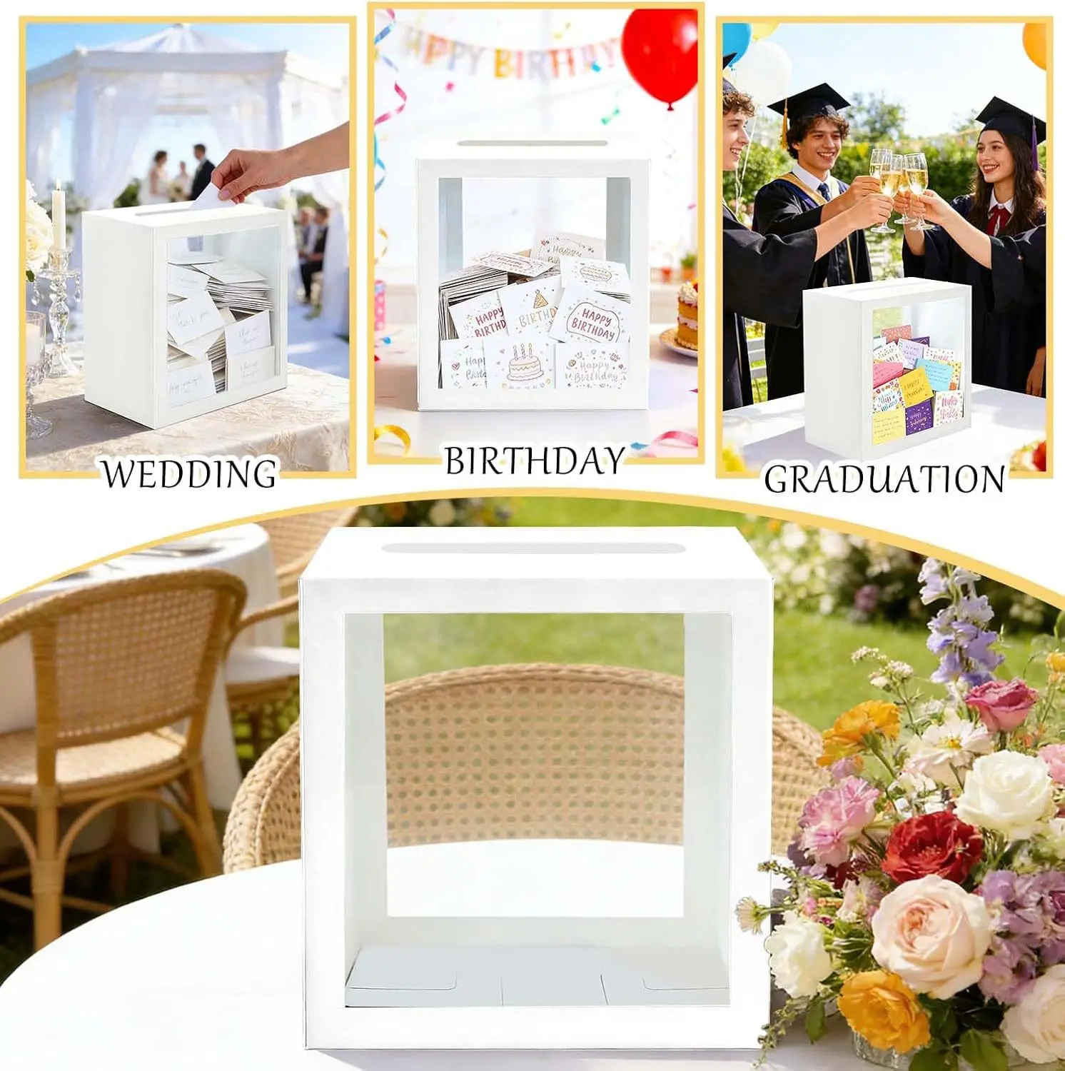 Ballot Box Suggestion Box Donation Collection Box with Clear PVC Window, Square Card Box for Voting Raffle Ticket Charity Party. view 5