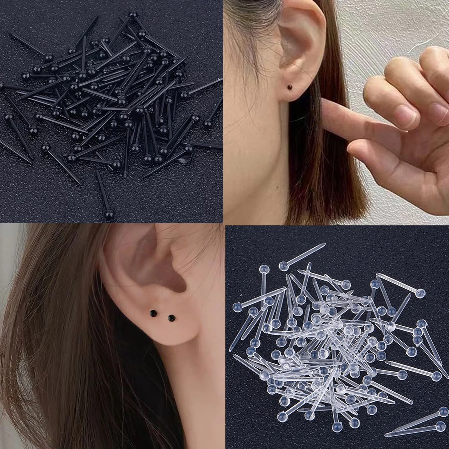 10 Pcs Stud Earrings For Women Piercing Earring Jewelry Transparent Plastic Mini Invisible Hypoallergenic Ear Needle Ear Pins