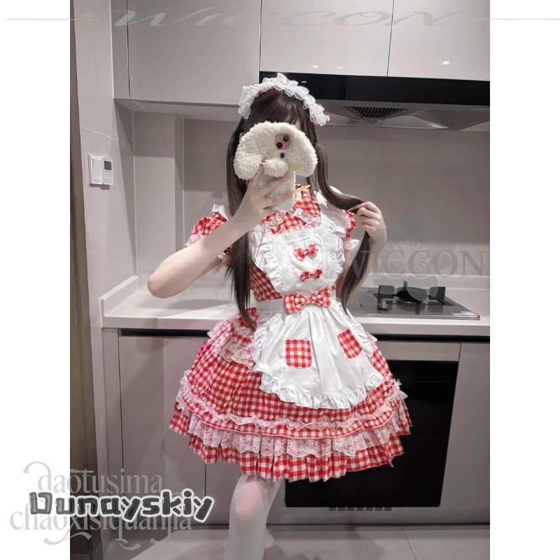 

Hemera @ Kawaii, милый красный клетчатый наряд горничной для девочек, платье принцессы, милая Лолита, Джирай Ка, милый костюм для девочек на Хэллоуин, аниме