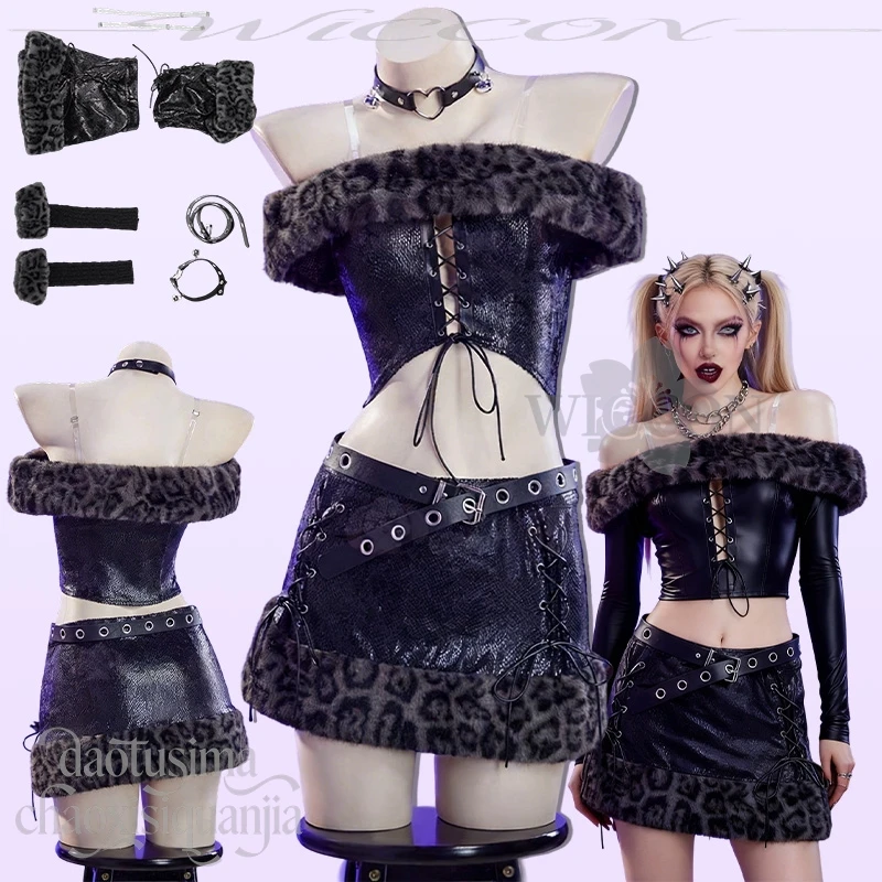 

Original Design Costume Jirai Kei Girls Gyaru ギャル Leopard Print Cropped Top Mini Dress Goth Cos Anime Christmas Halloween Party