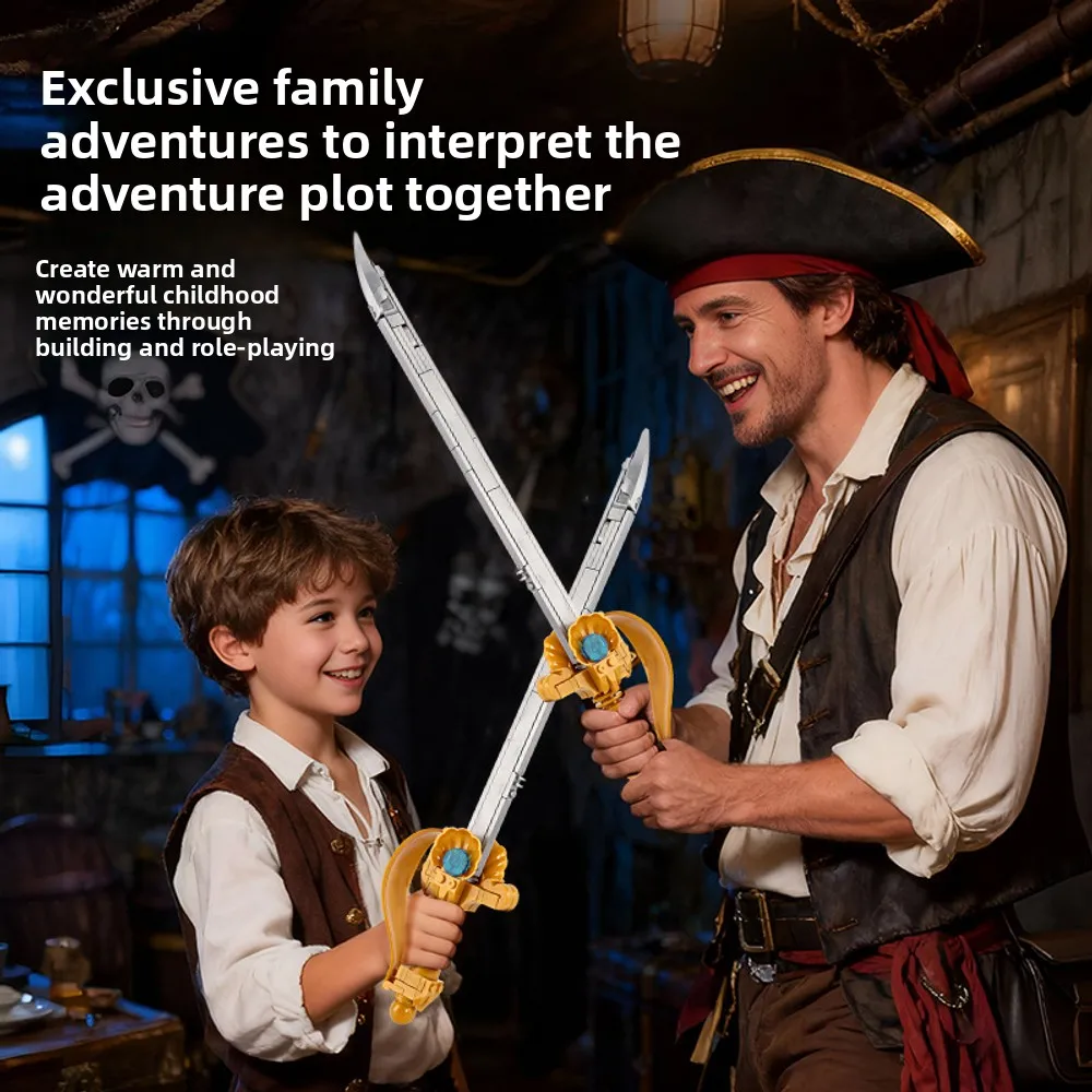 2025 New Pirate Skull Double-bladed Pendant 1167PCS+ Diy Creative Assembly Educational Model, Children's Christmas Gift