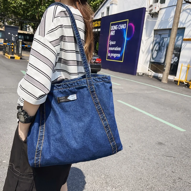 Denim Bags For Women 2022 Large Capacity Shoulder Bag College Student Female Handbags Jeans Big Shoppers Eco Bag Foldable Casual