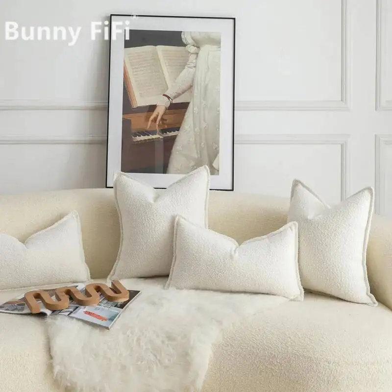 Solid Woven Textured Cushion Covers Accent Fur Plush Modern Decorative Throw Pillow Covers For Bedroom Living Room Sofa Decor