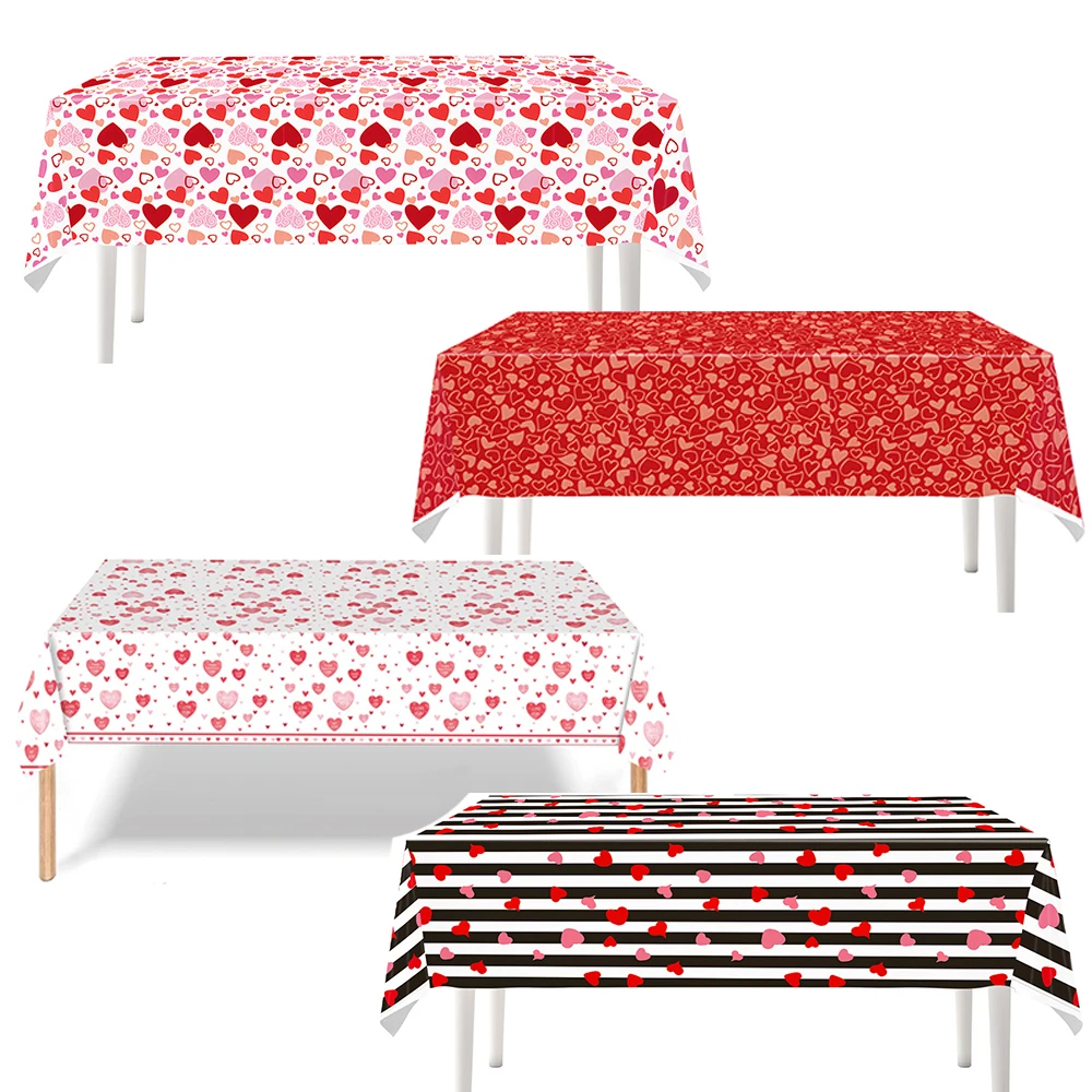 Valentinstag-Tischdecke, rechteckige Tischdecke, rotes Herz, Dekor, Einweg-Tischdecke aus Kunststoff, Valentinstag-Dekorationen