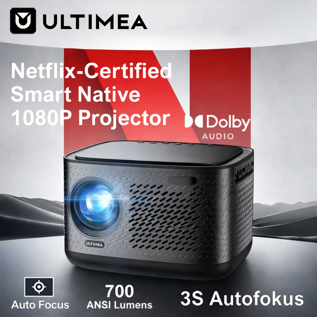ULTIMEA 700+ Lumen Autofokus-Projektor, 4K Netflix-Projektor, natives 1080P Heimkino-Gaming-Laser-Smart-TV mit über 1000 Apps