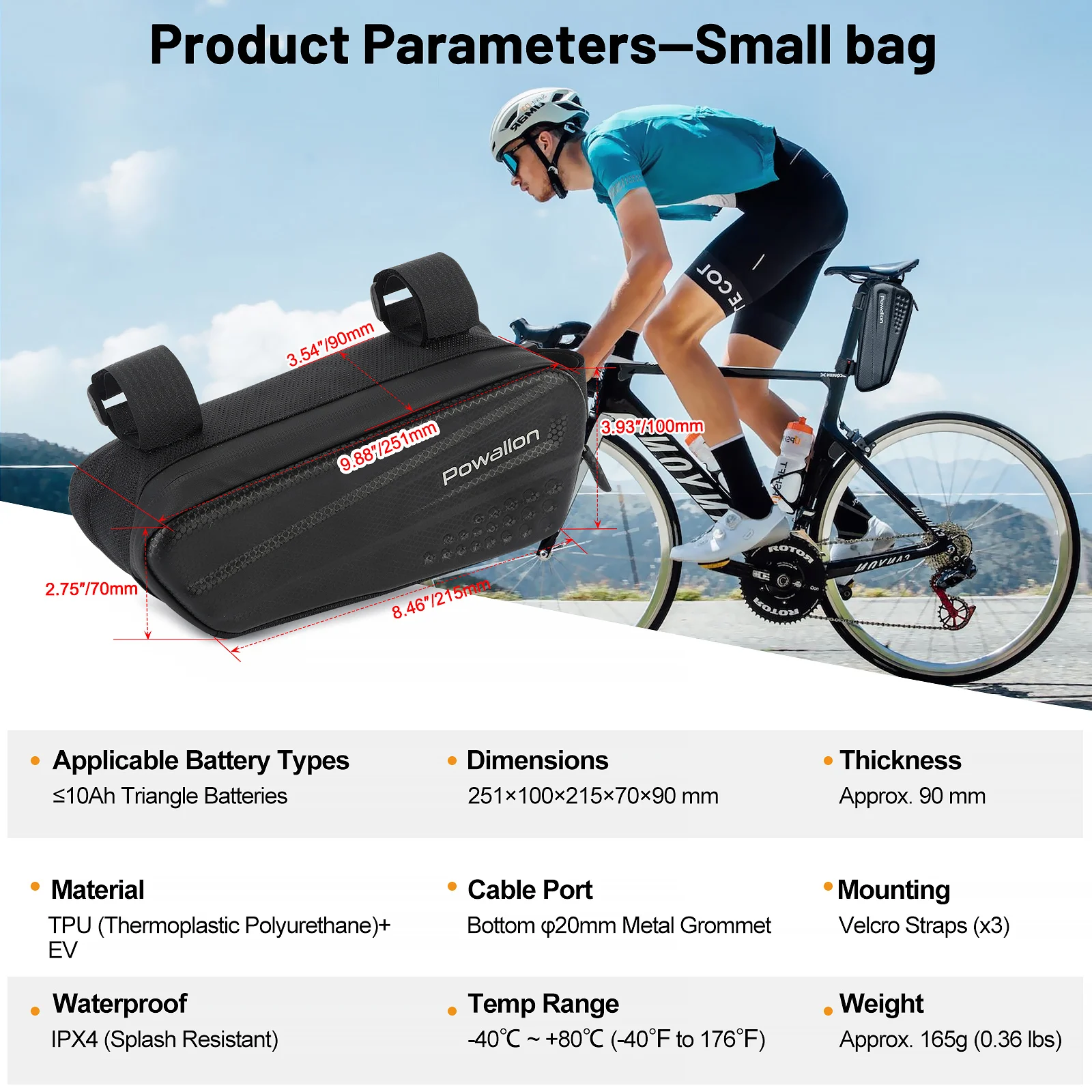 Wasserdichte Hartschalen-E-Bike-Dreieck-Akkutasche, 2 Stile Elektrofahrrad-Rahmenrohr-Akku-Aufbewahrungstasche für E-Bikes – Detail 4