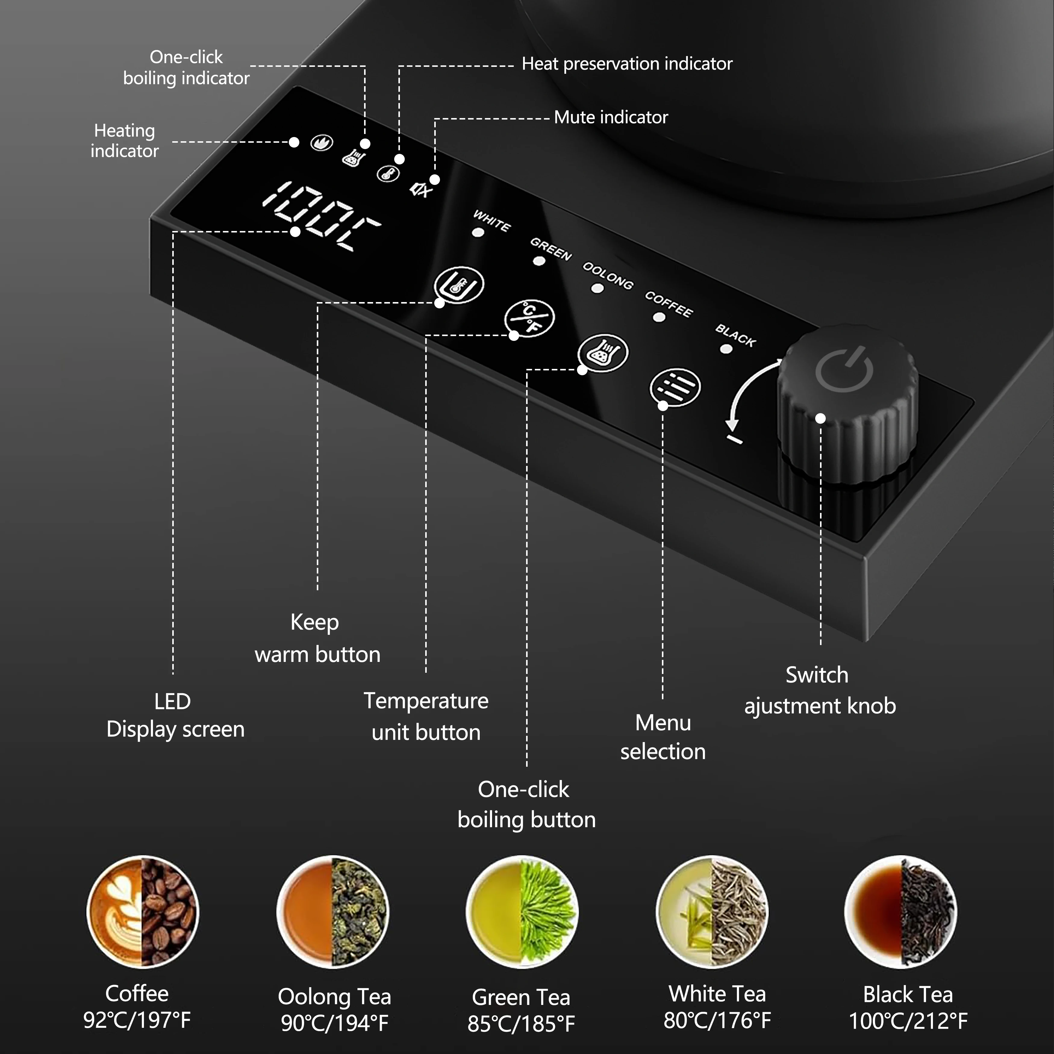 600 مللي معقوفة غلاية كهربائية اليد المشروب إبريق قهوة التحكم في درجة الحرارة الذكية براد شاي غلاية التدفئة السريعة 220 فولت