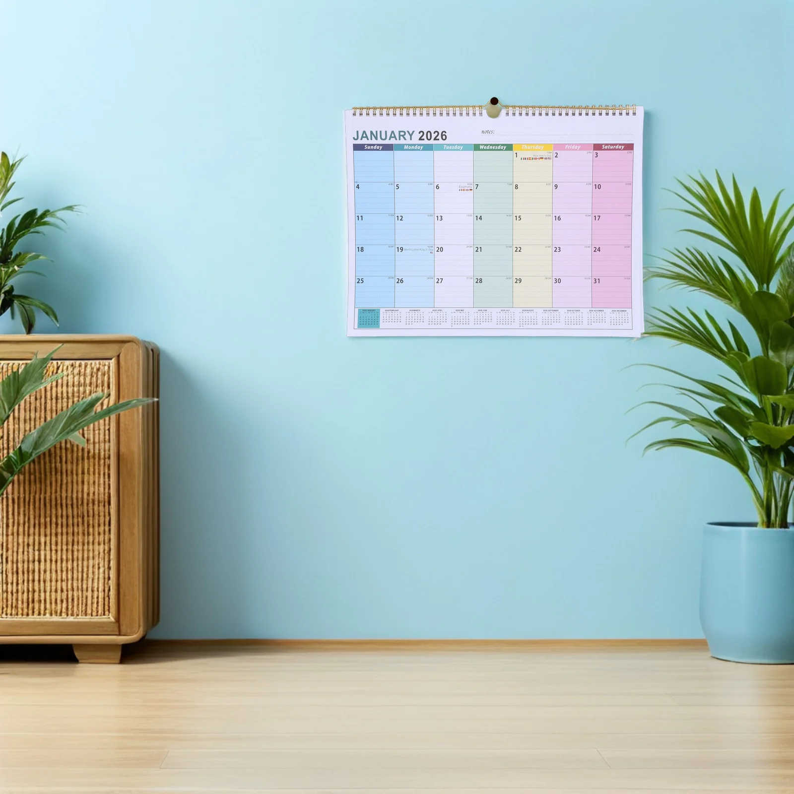 

Настенный подвесной календарь для домашнего офиса на 2026 год, ежегодный ежемесячный планировщик, ежедневное планирование, год, жесткая бумага, декоративная