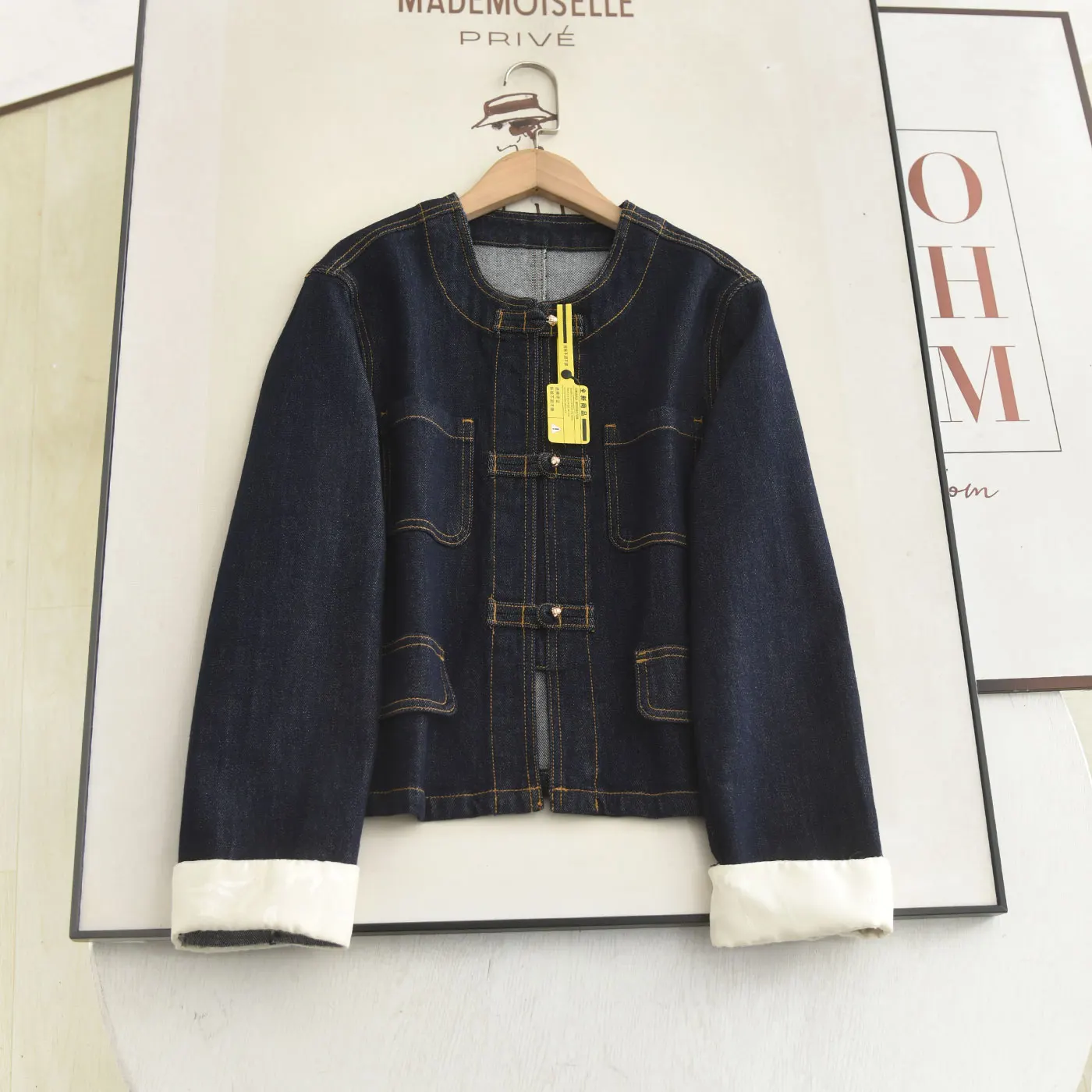 

Loose Women's Denim Jaet Spring 2026 New Chinese Sle Splicing Design High-Defn Version Cus-Made National Trend