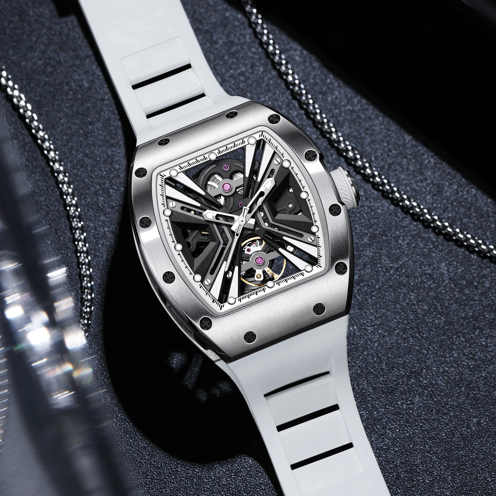 

High-End Waterproof Automatic Mechanical Watch with Genuine Leather Strap And Stainless Steel Carbon fiber Sport Watches For Men