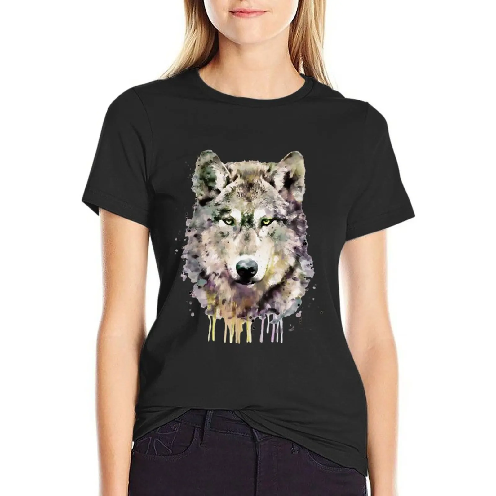 

Watercolor realistic wolf head T-Shirt cute tops anime clothes summer tops funny Woman T-shirts