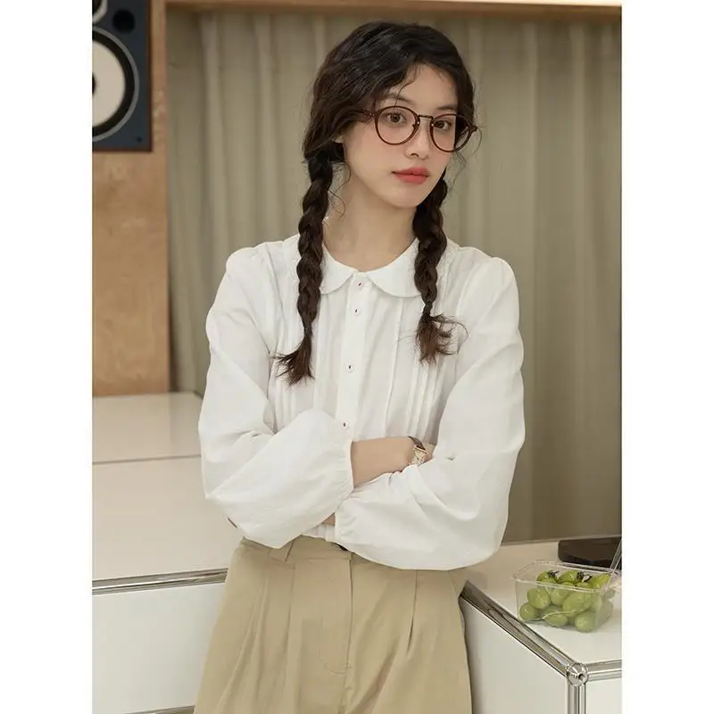

Long Sleeve Shirts Womens Cotton Ruffled Relaxed Fit Bohemian Feminine Romantic Elegant Beach Vacation Spring Look Comfortable