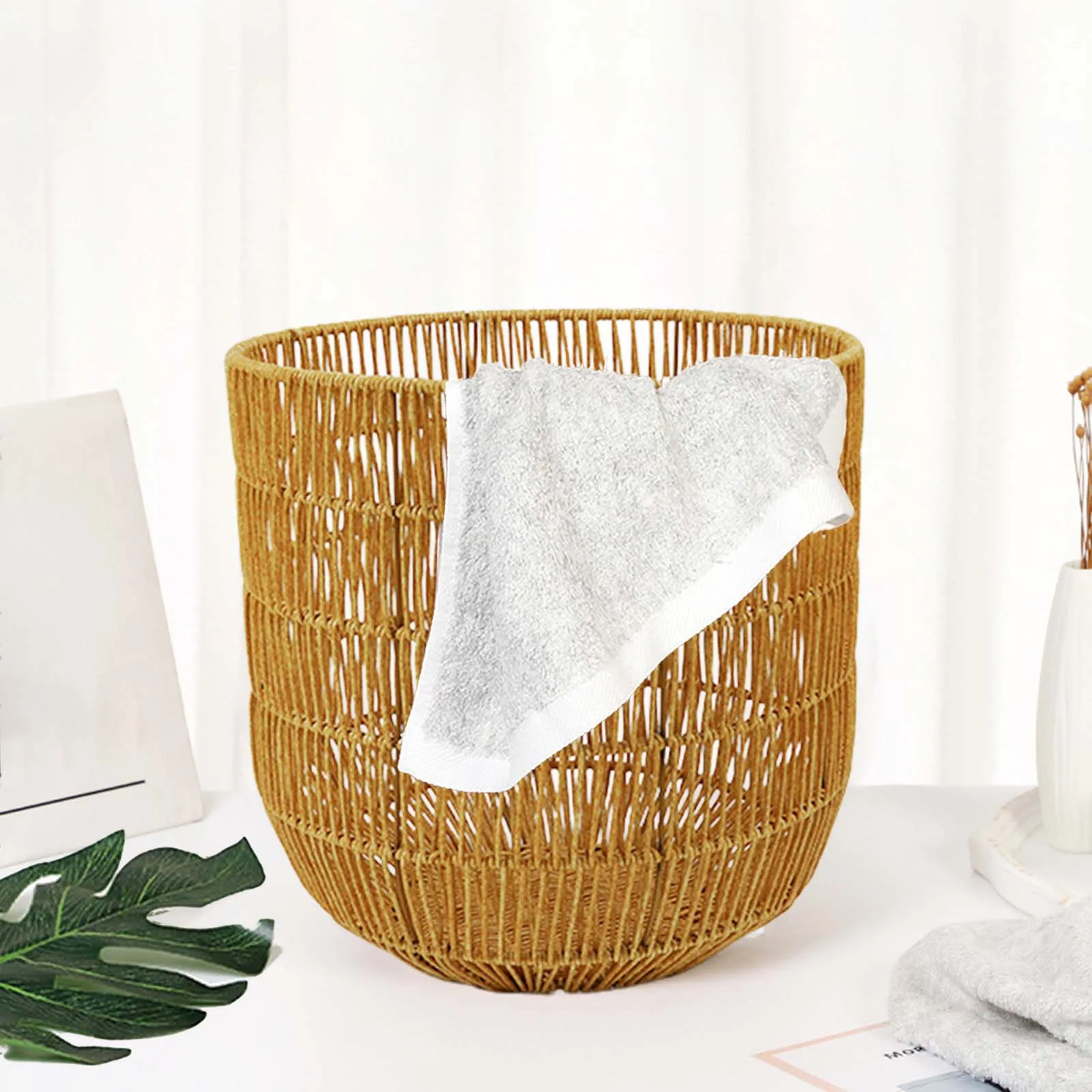 Woven Laundry Basket Bin Imitation Rattan Toys Basket Dirty Clothes Wicker Container Multipurpose Bin for Bedroom Bathroom