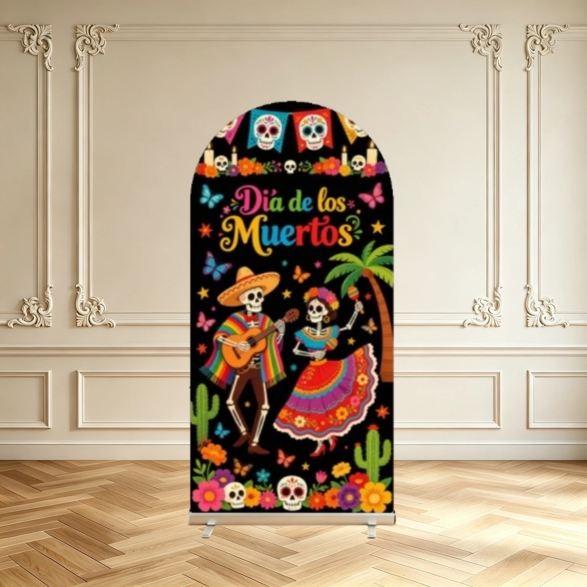 Mexican Day of The Dead Decoration Arch Backdrop Cover Mexican Fiesta Carnival Party Elastic Double Sided Arch Cover Background