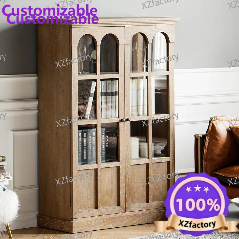 Factory Direct 2026 Top RatedSolid wood book log locker oak side cabinet double door wine cabinet customization