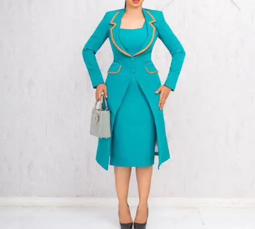 

Commuting Women's Dress Set Outfit 2025 Autumn Elegant Commuting Notched Collar Long Sleeve Blazer Square Neck Suit Dress Set