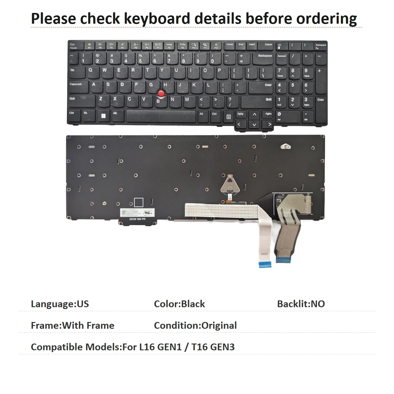 New US Language  Keyboard For Lenovo Thinkpad L16 GEN1 / T16 GEN3 Notebook PC Replacement Keyboard