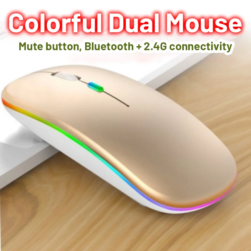 LED Wireless Mouse With 2.4GHz USB RGB 1600DPI  Rechargeable Silent Mouses For Computer Laptop Tablet PC Macbook Free Shipping