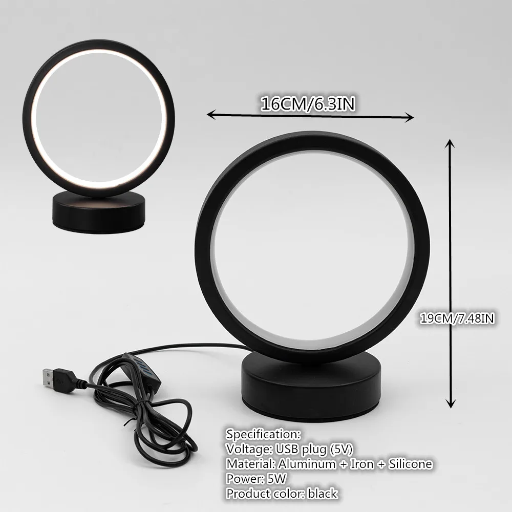 Nordic Style LED Table Lamp 5VUSB Plug Three Tone Light Circular Atmosphere Wrought Iron Design for Bedroom Study