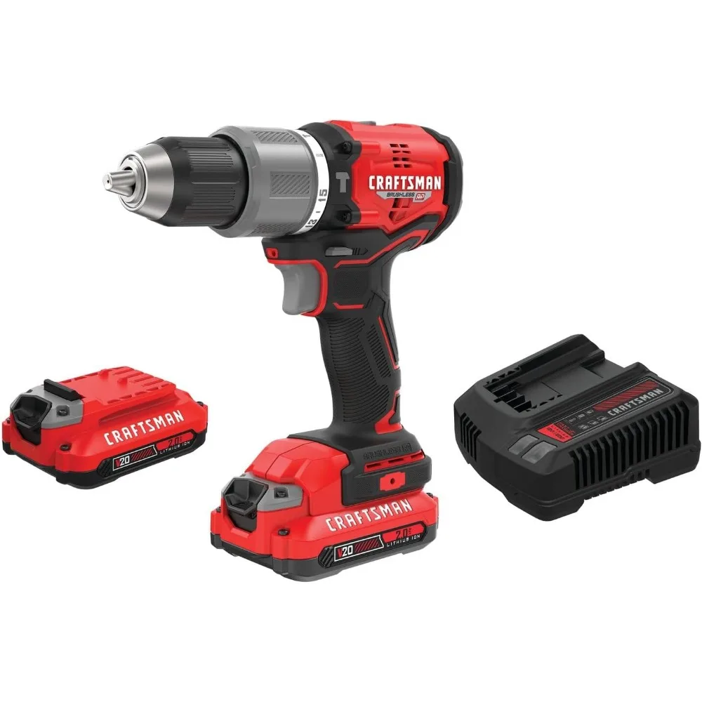 20V Cordless Hammer Drill Kit, 1/2 Inch, Dual Battery and Charger Included