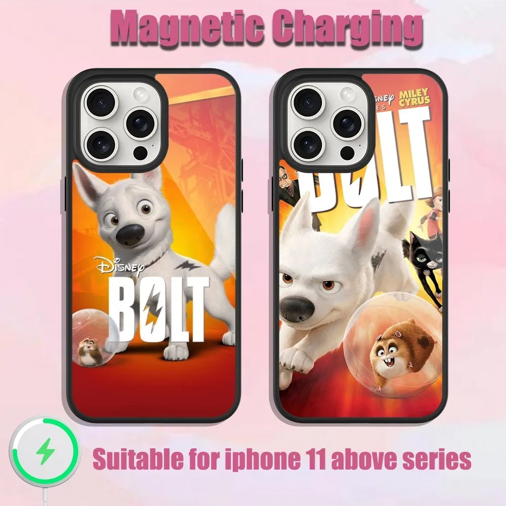 

MINISO Bolt Dog Disney Phone Case For iPhone 13 15 11 12 14 Plus Pro Max Glass Charging Magsafe Magnetic Cover