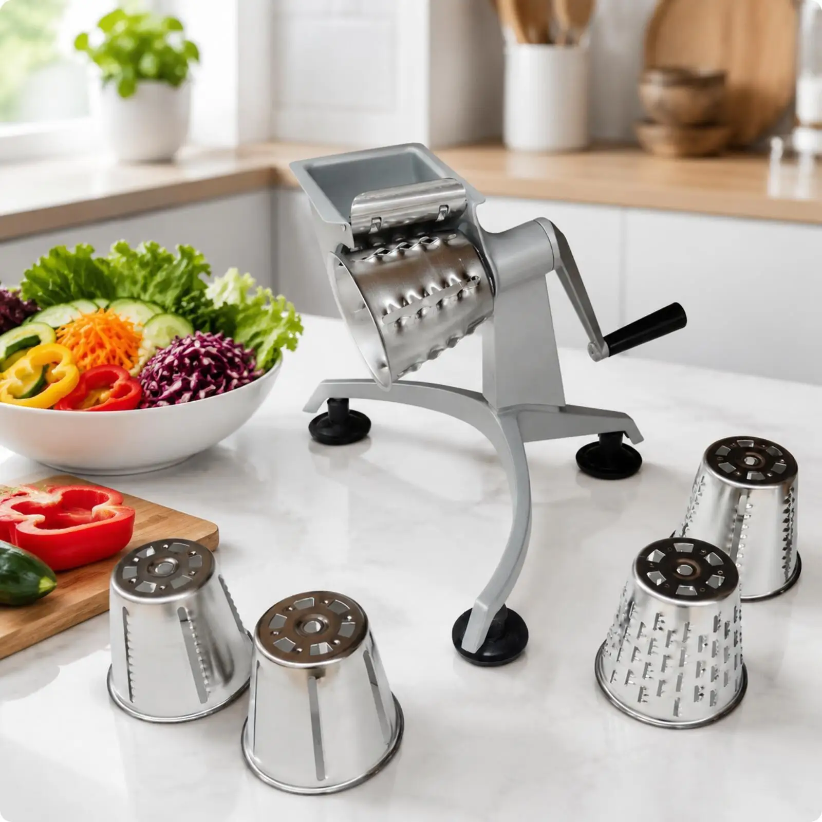 Manual Vegetable Slicer and Shredder Stable Rotary Vegetable Slicer with Interchangeable Drums for Home Cooks, Busy Families,