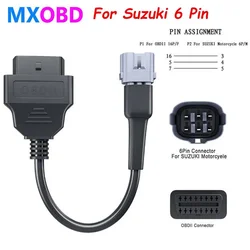 OBDII OBD Motorcycle Cable For Suzuki 6 Pin Plug Cable Diagnostic Cable 6Pin to OBD2 16 Pin Adapter