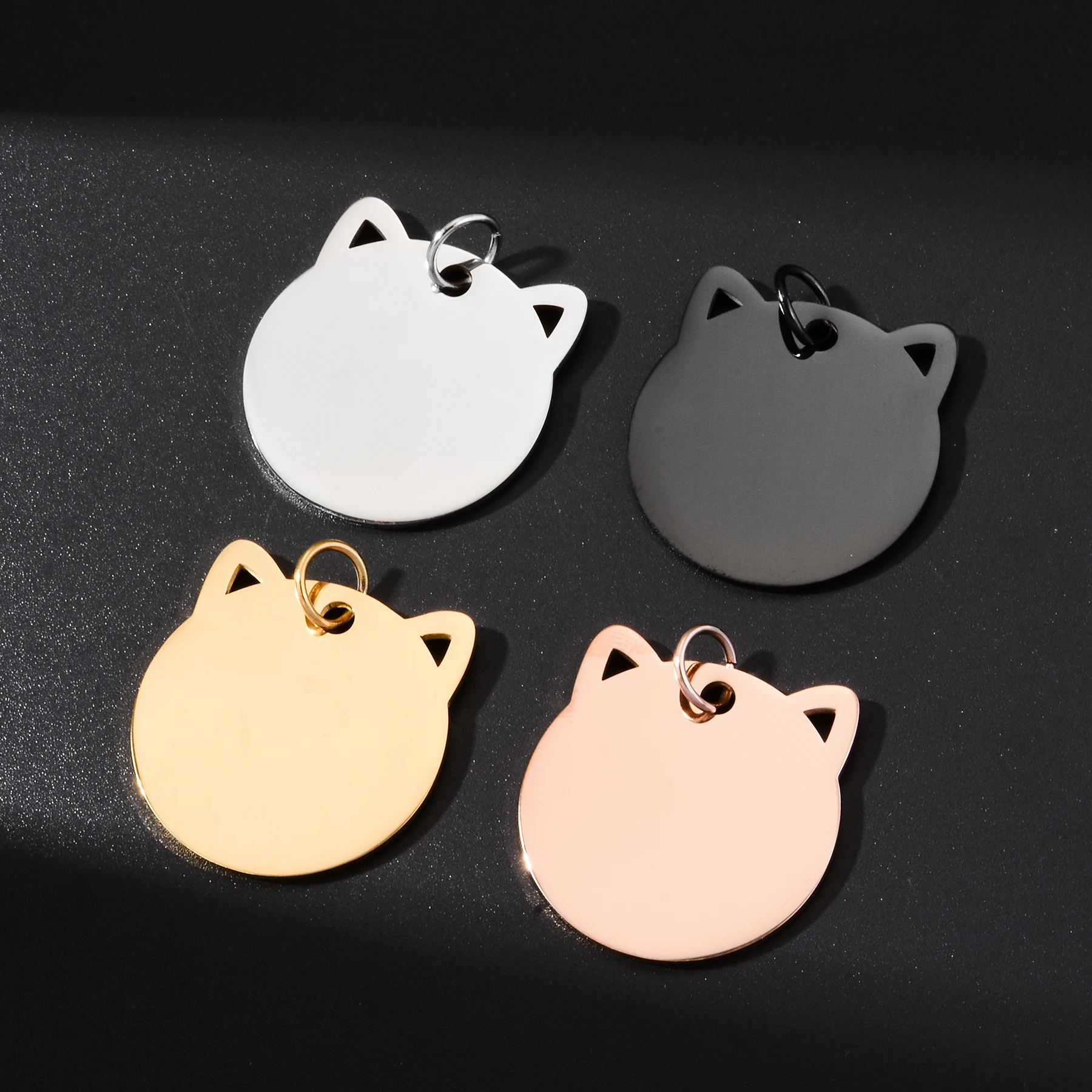 3Pcs 28X29mm Mirror Polishing Stainless Steel lovely Cat Puppy Head Face Shape Pendant Metal Blank Pet ID Dog Tag 4 colors