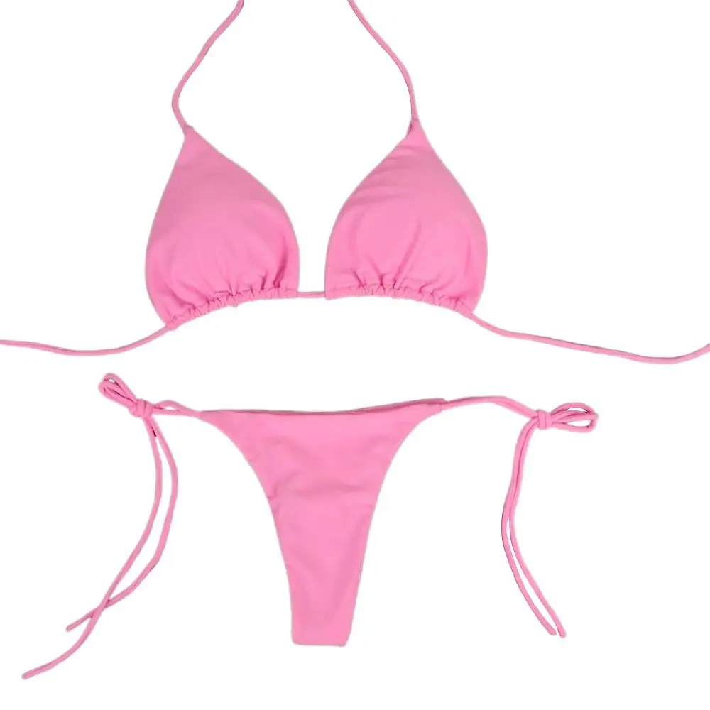 Solid Color Adjustable Sexy Split G-string Thong Backless Brazlian Swimwear Swimsuit Bathing Suit Bikini Set