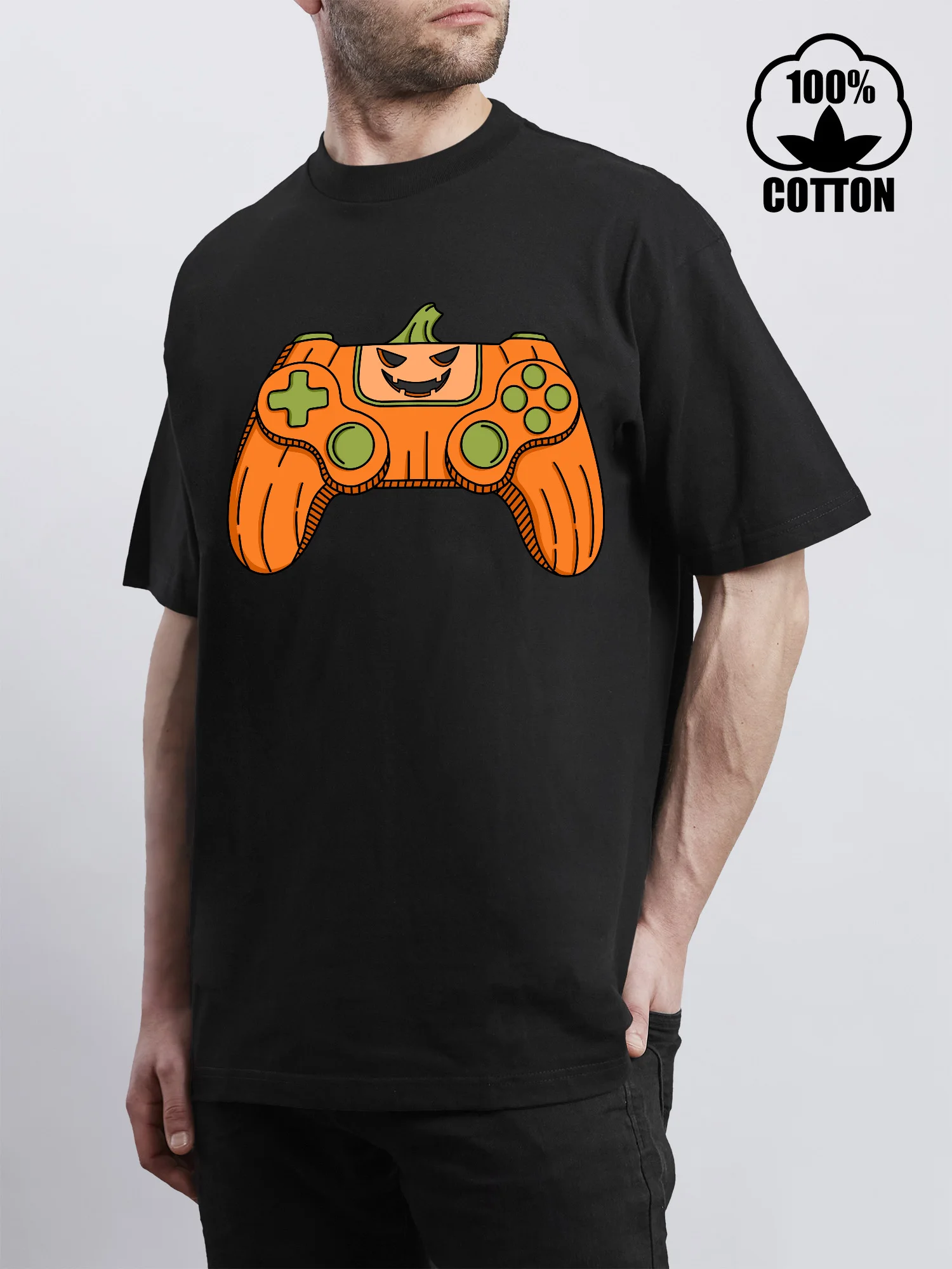 

Featured Gamepad Pumpkin Classic Men's T-Shirts Short Sleeve Crew Neck t Shirts for Men, Pure Cotton Men's T-Shirt