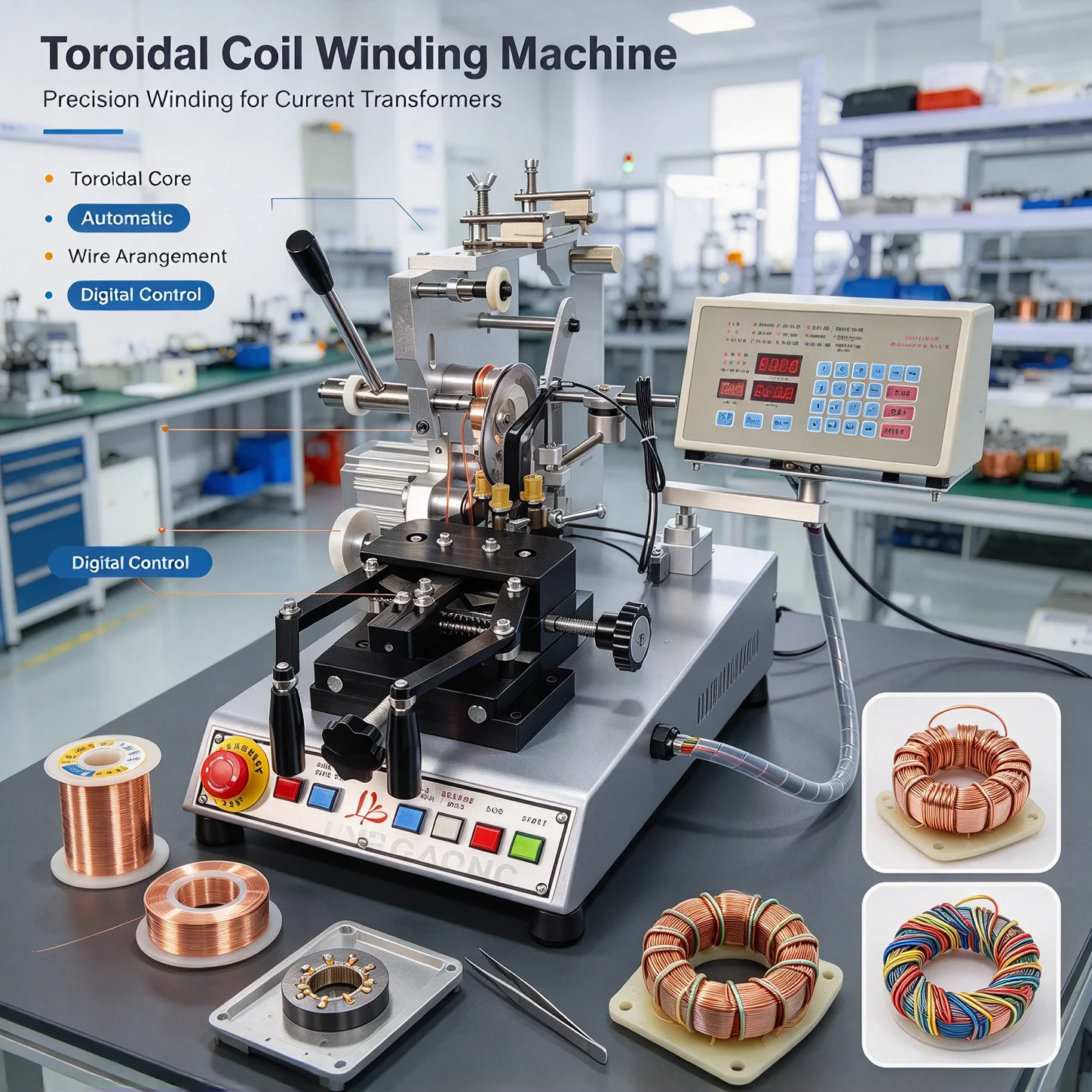 LY-890 Digital Belt Or Slider Type Toroidal Coil Winding Machine with TNC-910H Controller, for Magnetic Ring Transformer