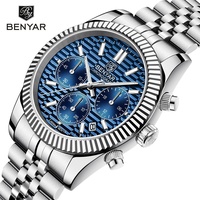 BENYAR S001 Luxury Men's Watch Japan Quartz Multifunctional Chronograph Sapphire Crystal Stainless Steel 100m Waterproof Watches