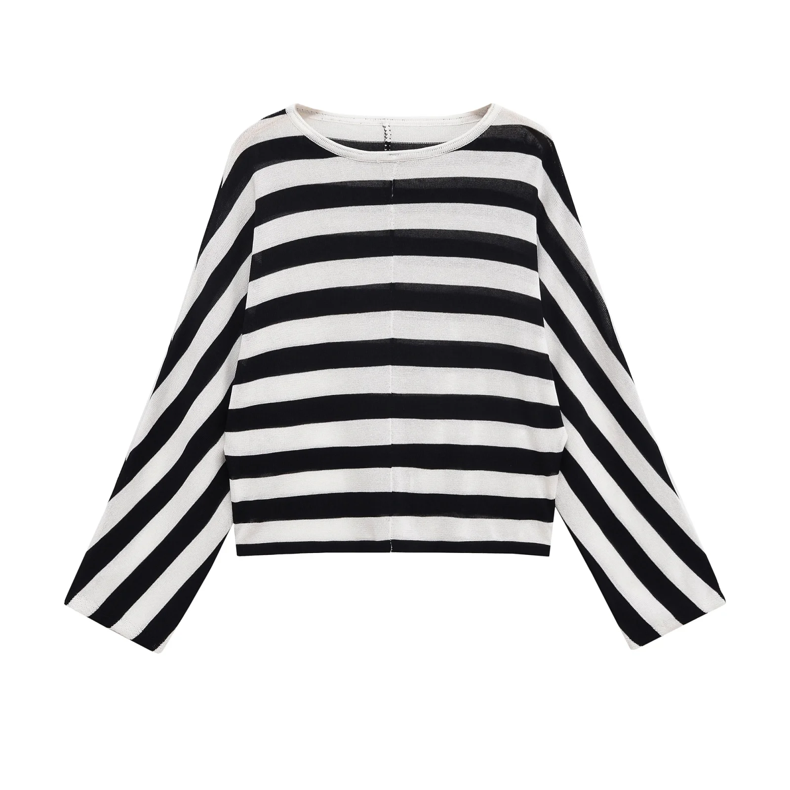 Faionable Striped Casual Batswing Sve Top Women's T-irt Classic Leisure Sle Slimming Effect Polyester Long Sve ro...