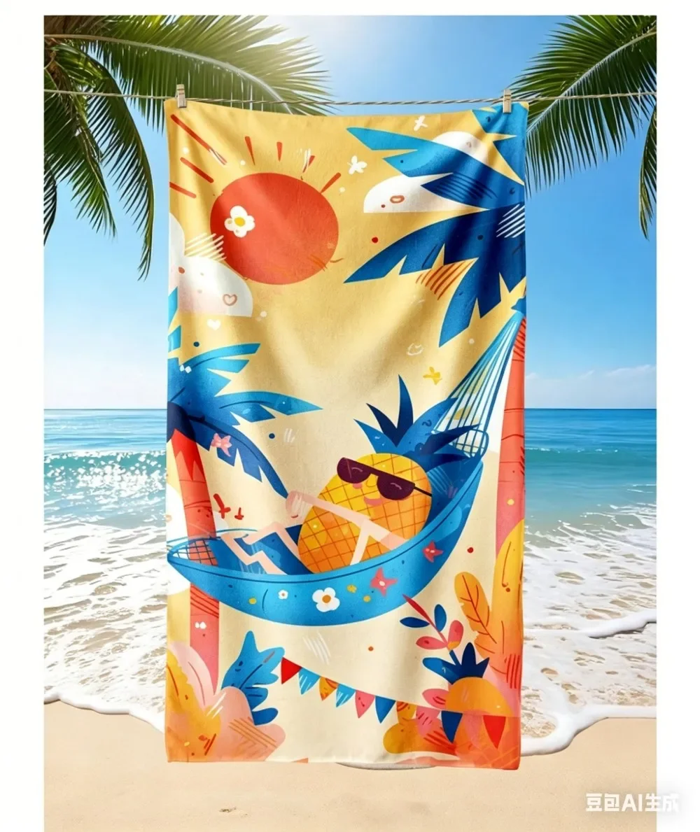 Funny Pineapple Microfiber Beach Towel, Cute Cartoon Fruit Bath Towel, Summer Tropical Vacation Travel Blanket Gift for Kids