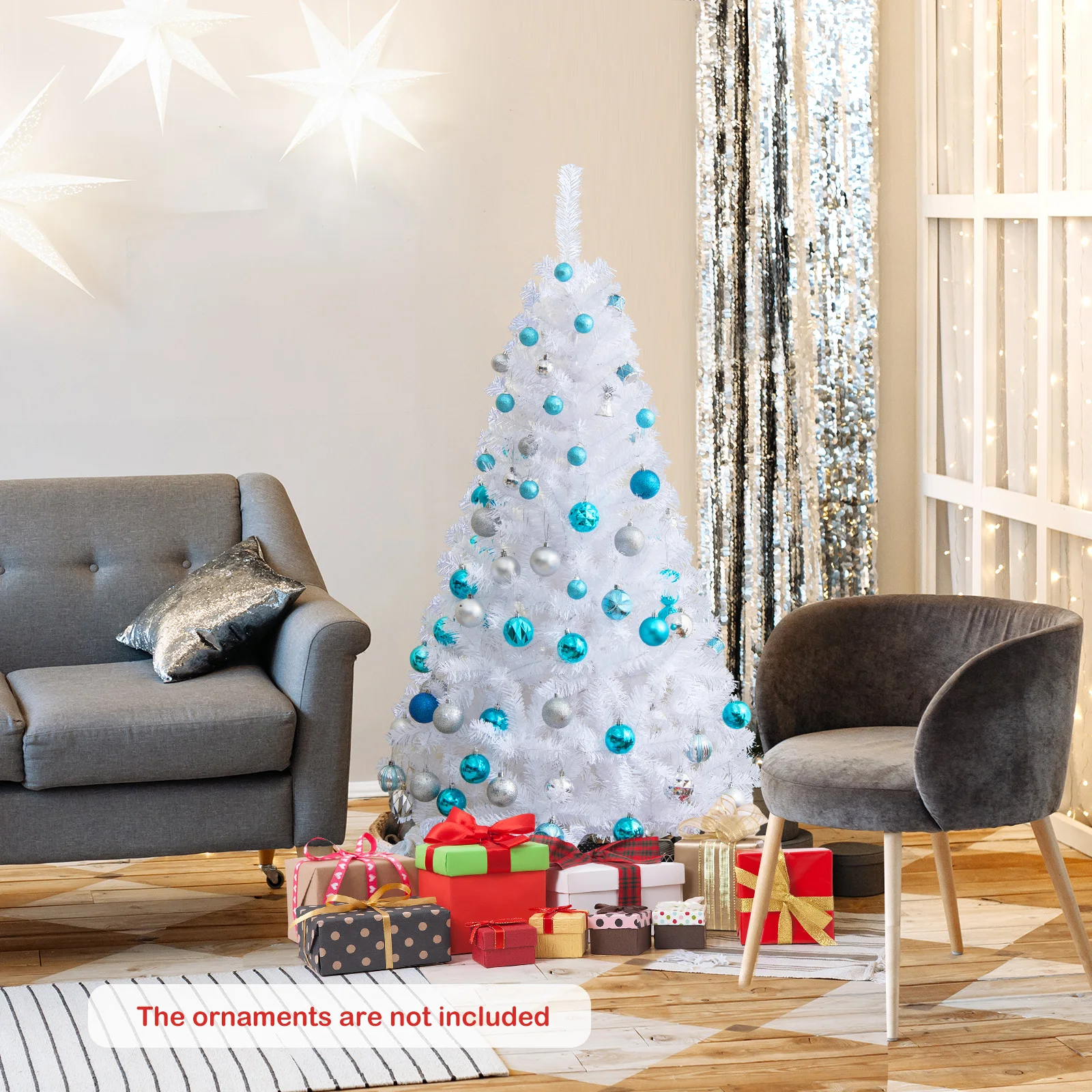 

5Ft Artificial PVC Christmas Tree W/Stand Holiday Season Indoor Outdoor White