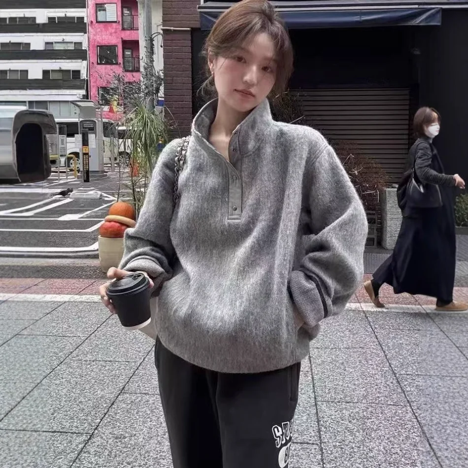 

Loose Casual Women's Hoodie 2025 Autumn Open Collar Lazy Style Comfortable Fit Long Sleeve Color Commute Fashion
