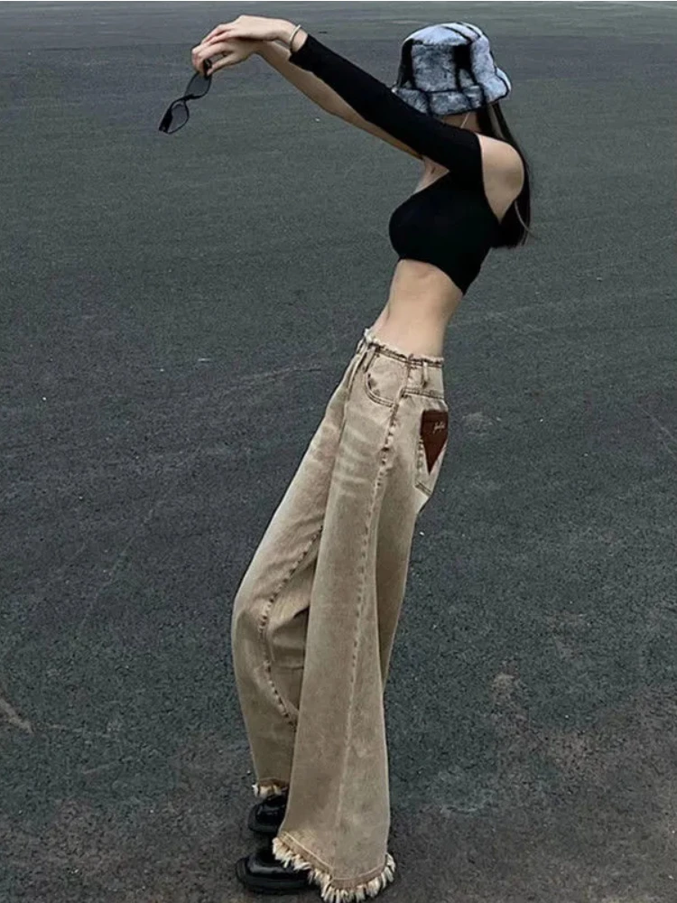 

Jeans Women Tassel Baggy Summer New Arrival Vintage Washed High Waist Casual Wide Leg All-match Streetwear American Trendy Chic