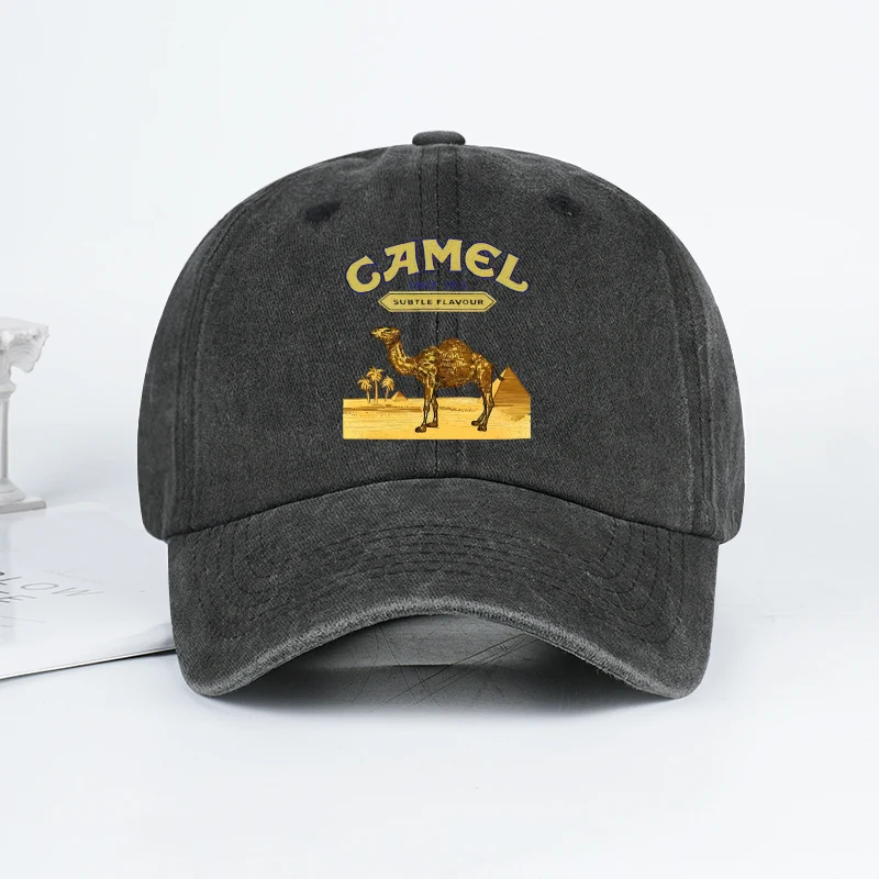 Vintage-Baseballkappe mit „Camel“-Wüstenszenen-Print – verstellbare Unisex-Vintage-Kappe für Outdoor-Wanderungen und Bergsteigen