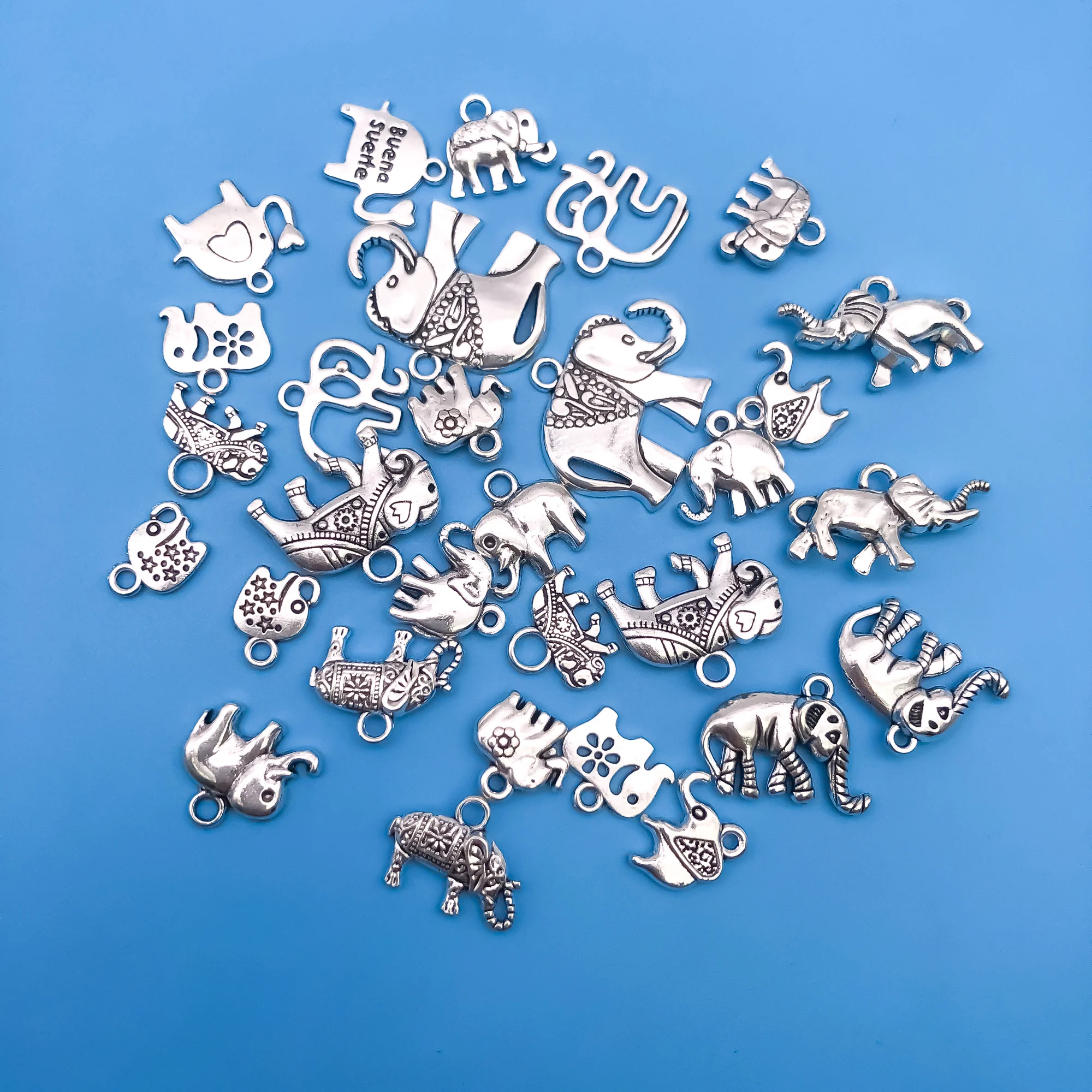 30pcs/Set Zinc Alloy Antique Silvery Elephant Shaped Charms Pendants for DIY Necklace Bracelet Earrings Jewelry Making Handmade