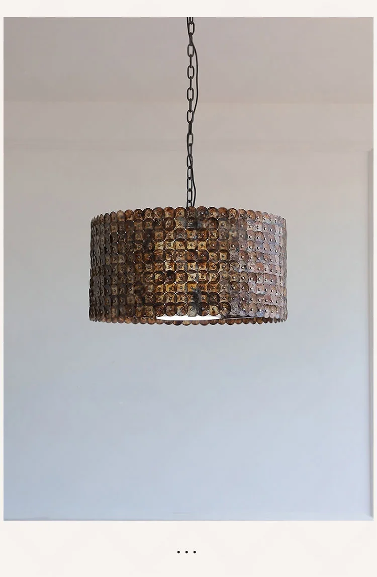 Vintage Round Natural Mica Pendant Light Wabi Sabi Cylindrical Handmade Hanging Lamp For Living Room Dining Kitchen Island