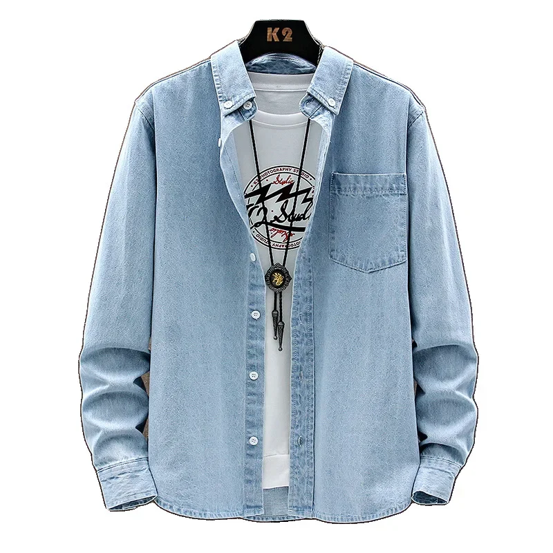 Fashion Large Cotton Denim Long Sleeved Men\'s Casual Large Loose Work Coat Fashion Shirt Formal Cotton Fashion Slim Men Shirt