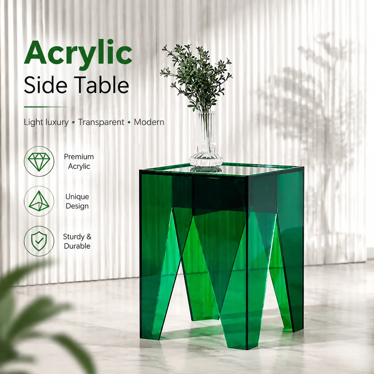 Acrylic Square Side Table – Lightweight, Modern Mobile Stool for Living Room, Bedroom, or Sofa Use