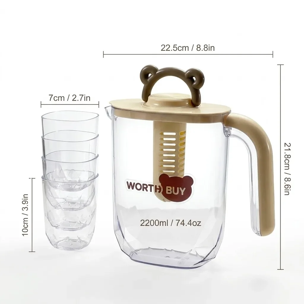 2200ml Transparante Plastic Waterkan Thee-infuser Koud Drankkan Sapcontainer voor Koelkast Valbestendige Waterfles