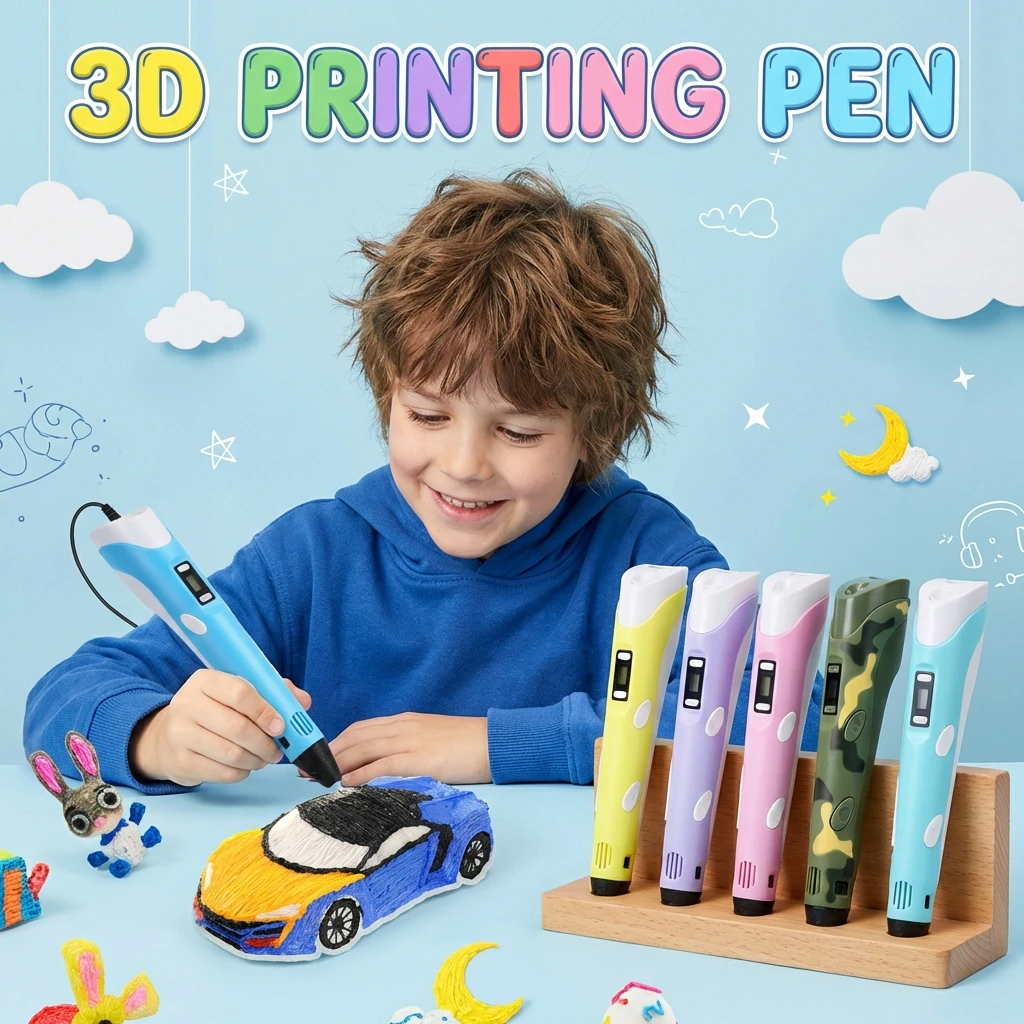 3D Printing Pen Kids Adjustable Speed LED Display DIY Drawing Pens 3D PLA Filament for Boys and Girls Birthday Gifts