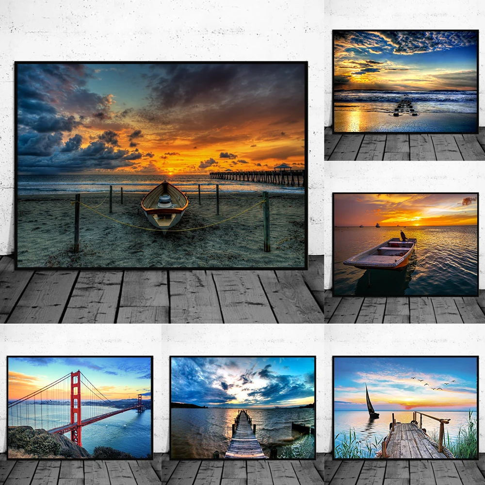 

Beach Sunset Landscape Canvas Painting Posters and Prints Modern Landscape Wall Art for Living Room Home Decoration Cuadros