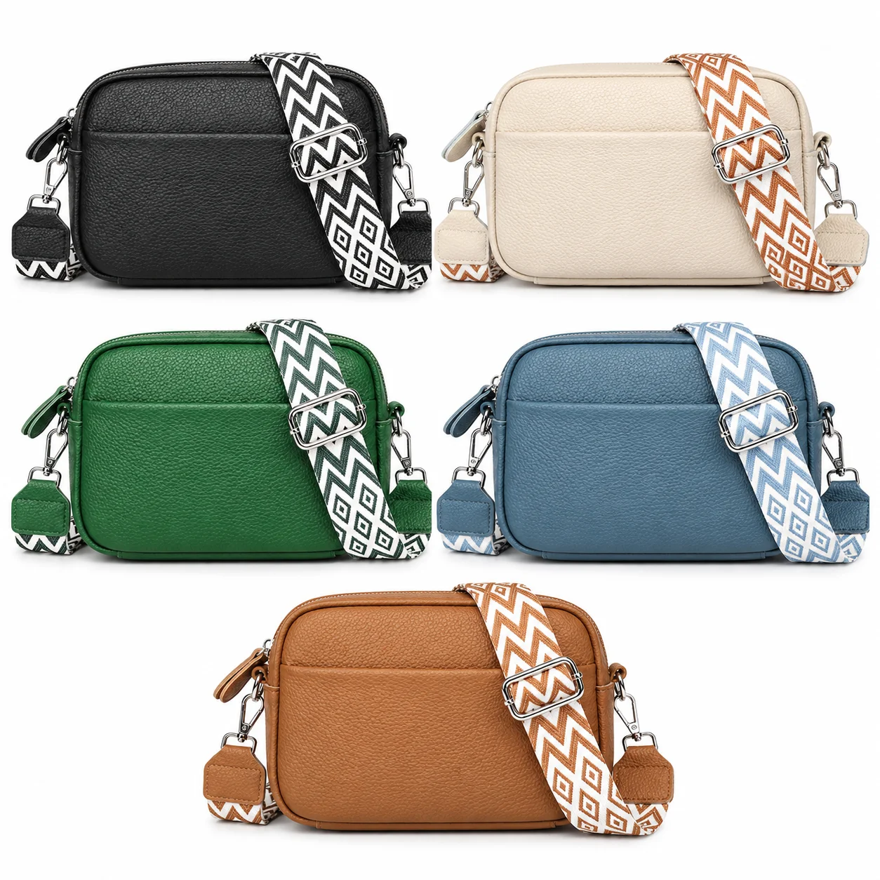 Women's Genuine Leather Crossbody Bag First Layer Cowhide Small Square Shoulder Bag with Wide Strap Fashion Minimalist Handbag