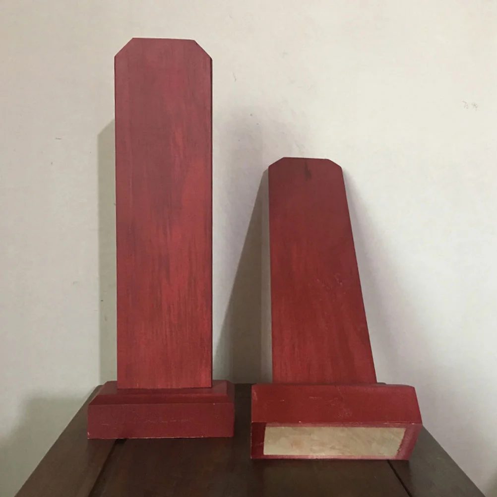 Wooden Tablet Stand Holy Temple Decor God Sacrificial Blank Plate Sign 33X12CM Offering Supply Red