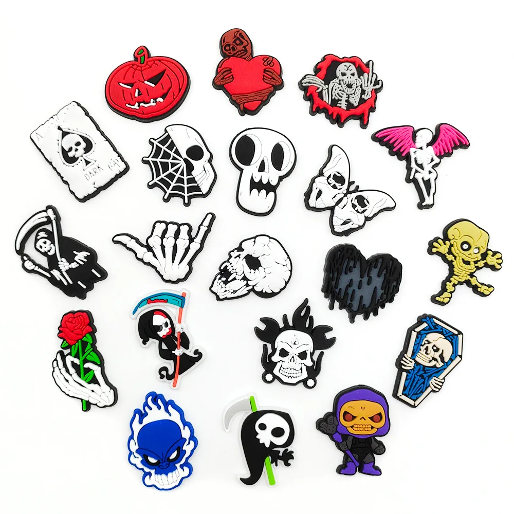 Gothic Skull Skeleton Silicone Shoe Charms Halloween Ghost Clog Decor Detachable DIY Footwear Ornaments Horror Party Gift